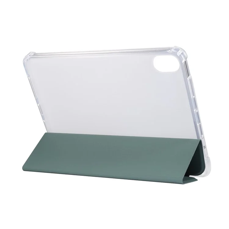 Skin Touch Sentier Tri-Plier Stand PU Tablette Tablette Tablette Coque De Protection Avec Stylo Slot Pour IPad Mini (2021) - Vert De Minuit