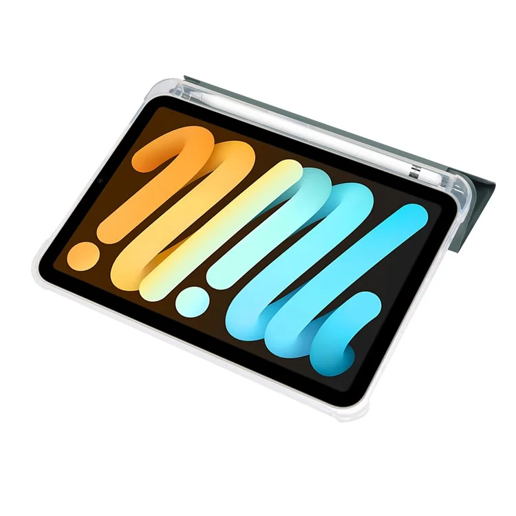 Skin Touch Sentier Tri-Plier Stand PU Tablette Tablette Tablette Coque De Protection Avec Stylo Slot Pour IPad Mini (2021) - Vert De Minuit