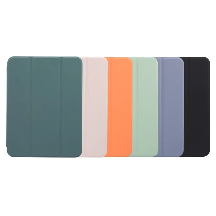 Skin Touch Sentier Tri-Plier Stand PU Tablette Tablette Tablette Coque De Protection Avec Stylo Slot Pour IPad Mini (2021) - Vert De Minuit