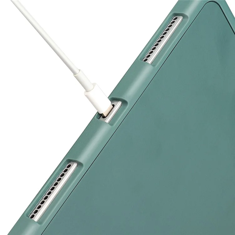 Tri-fold Stand Microfiber Leather + TPU + Silicone Smart Tablet Case Para Ipad Mini (2021) - Verde Escuro