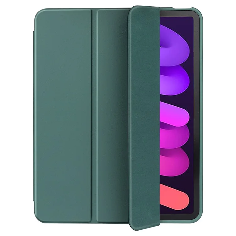 Tri-fold Stand Microfiber Leather + TPU + Silicone Smart Tablet Case Para Ipad Mini (2021) - Verde Escuro