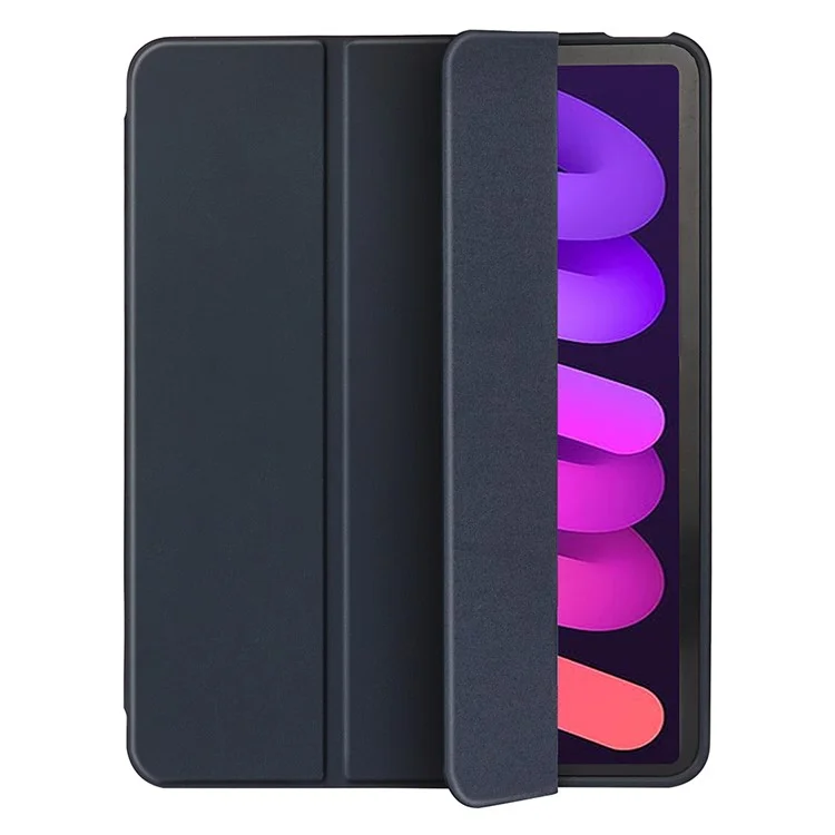 Tri-Fold Stand Microfiber Leather + TPU + Silicone Smart Tablet Cover Case for iPad mini (2024) / mini (2021) - Dark Blue