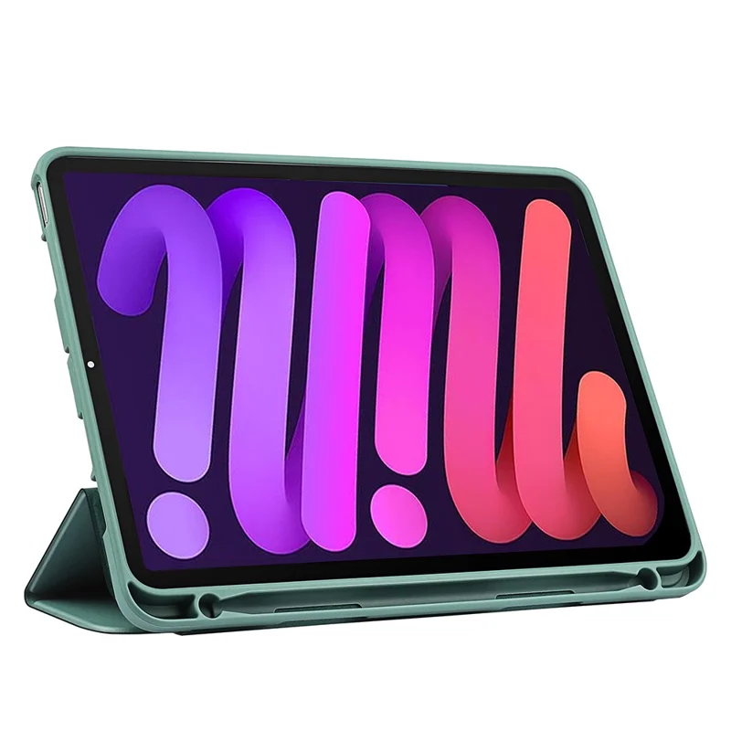 Tri-fold ställ mikrofiberläderväska + TPU + silikon för surfplatta med smartvila för iPad mini (2024) / mini (2021) - Blå