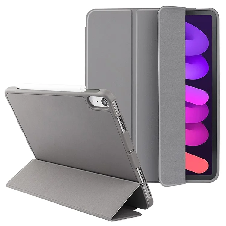 Tri-Fold Stand Microfiber Leather + TPU + Silicone Smart Tablet Cover Case for iPad mini (2024) / mini (2021) - Grey