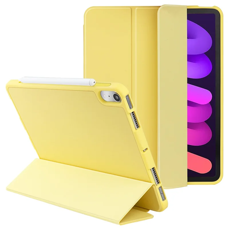Tri-Fold Stand Microfiber Leather + TPU + Silicone Smart Tablet Cover Case for iPad mini (2024) / mini (2021) - Yellow