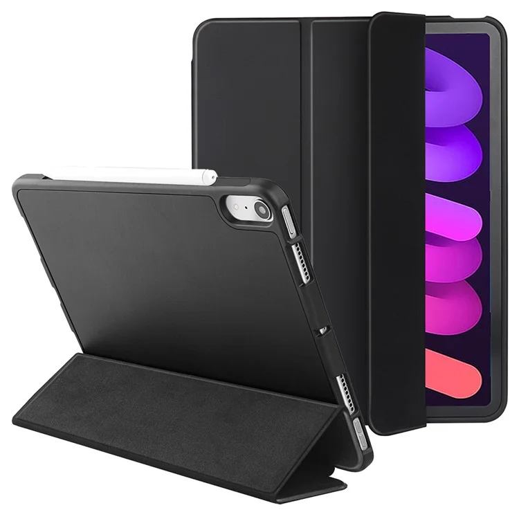 Tri-Fold Stand Microfiber Leder + TPU + Silikon Smart Tablet Schutzhülle für iPad mini (2024) / mini (2021) - Schwarz