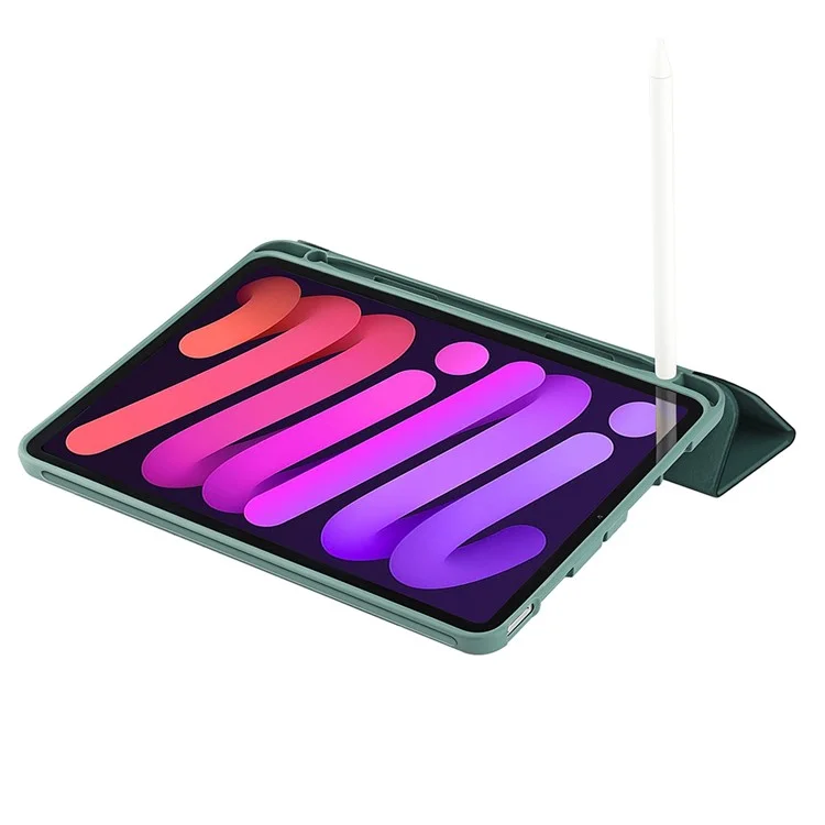 Tri-Fold Stand Microfiber Leder + TPU + Silikon Smart Tablet Schutzhülle für iPad mini (2024) / mini (2021) - Schwarz