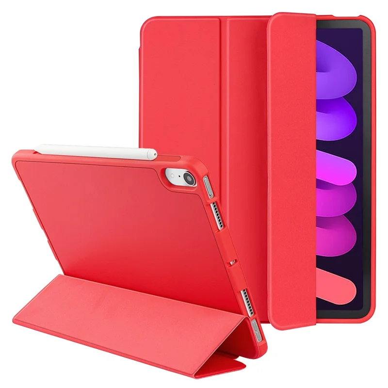 Tri-Fold Stand Microfiber Leather + TPU + Silicone Smart Tablet Cover Case for iPad mini (2024) / mini (2021) - Red