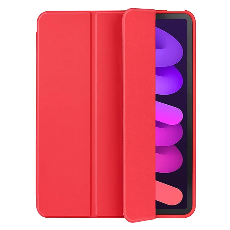 Tri-Fold Stand Microfiber Leather + TPU + Silicone Smart Tablet Cover Case for iPad mini (2024) / mini (2021) - Red