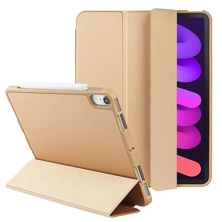 Tri-Fold Stand Microfiber Leather + TPU + Silicone Smart Tablet Cover Case for iPad mini (2024) / mini (2021) - Light Yellow