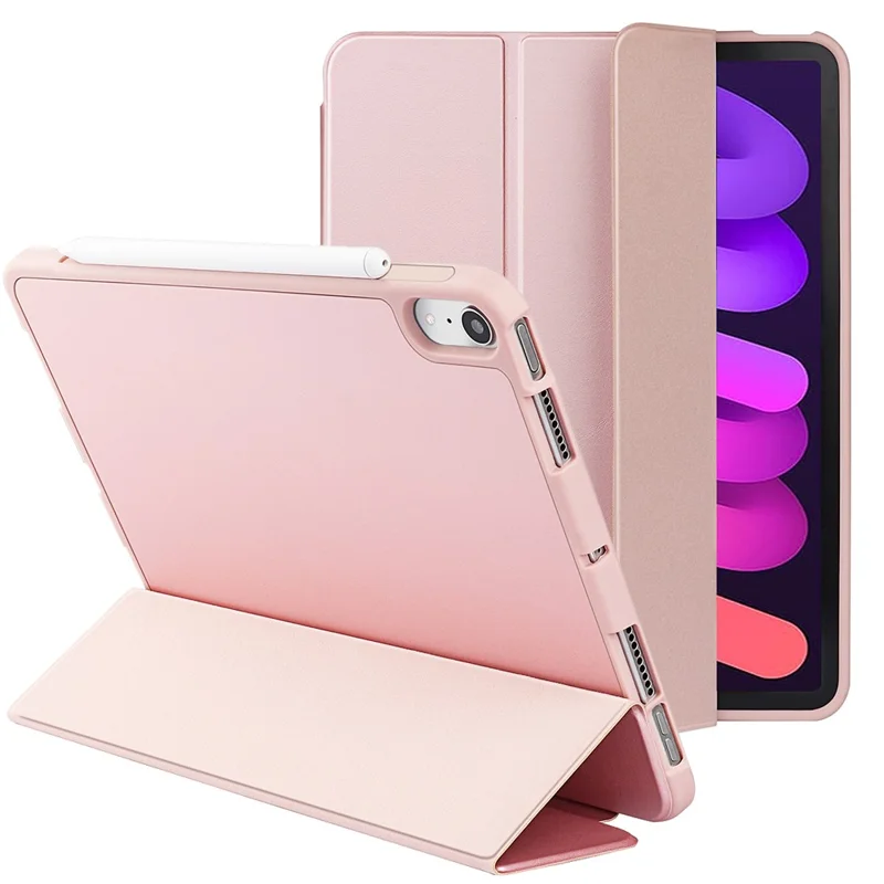 Tri-Fold Stand Microfiber Leather + TPU + Silicone Smart Tablet Cover Case for iPad mini (2024) / mini (2021) - Pink