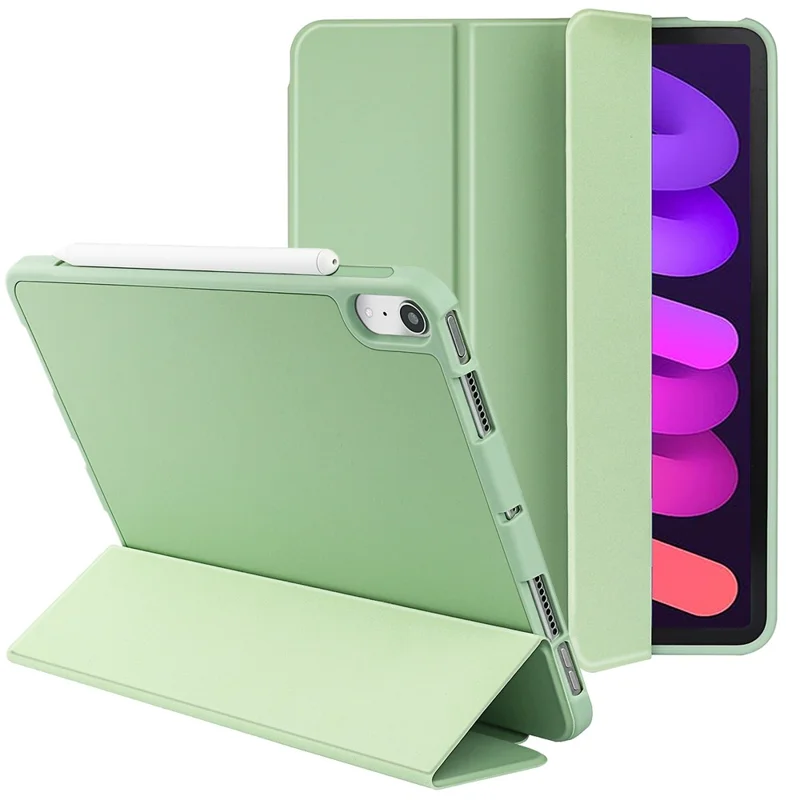 Tri-Fold Stand Microfiber Leather + TPU + Silicone Smart Tablet Cover Case for iPad mini (2024) / mini (2021) - Green