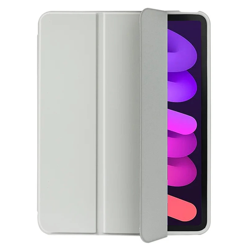 Capa de Tablet Inteligente em Couro Microfibra + TPU + Silicone com Suporte Triplo para iPad mini (2024) / mini (2021) - Branco