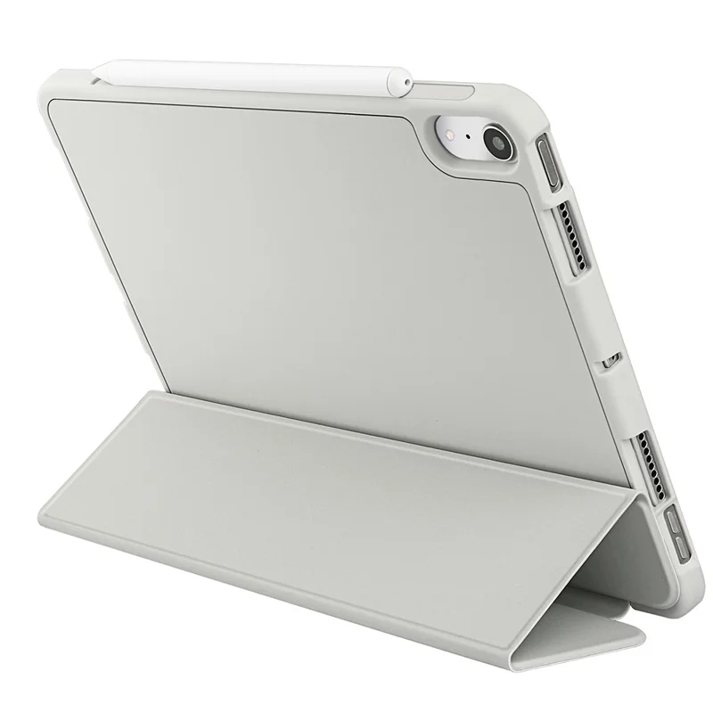 Capa de Tablet Inteligente em Couro Microfibra + TPU + Silicone com Suporte Triplo para iPad mini (2024) / mini (2021) - Branco