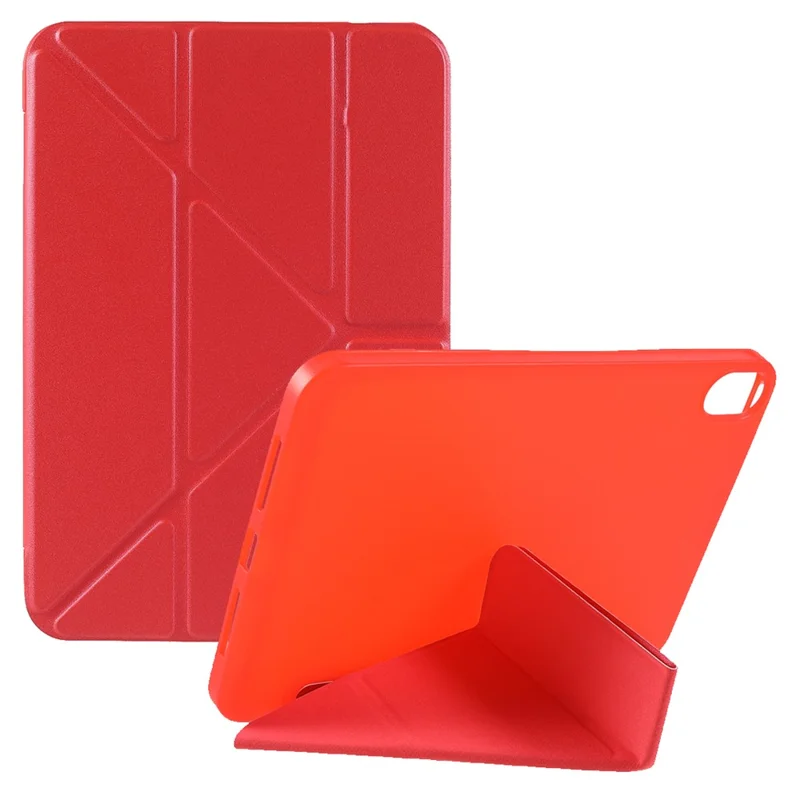 Folio Stand Deformable Silicone + PU Leather Smart Tablet Cover with Auto Wake / Sleep for iPad mini (2024) / mini (2021) - Red