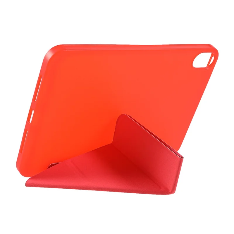 Folio Stand Deformable Silicone + PU Leather Smart Tablet Cover with Auto Wake / Sleep for iPad mini (2024) / mini (2021) - Red