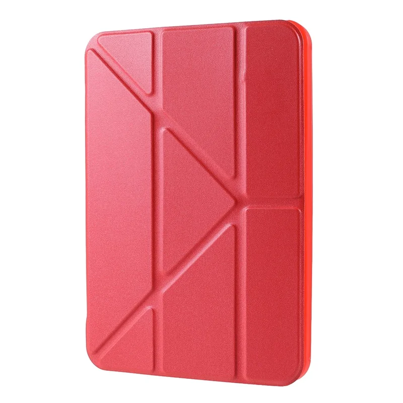 Folio Stand Deformable Silicone + PU Leather Smart Tablet Cover with Auto Wake / Sleep for iPad mini (2024) / mini (2021) - Red