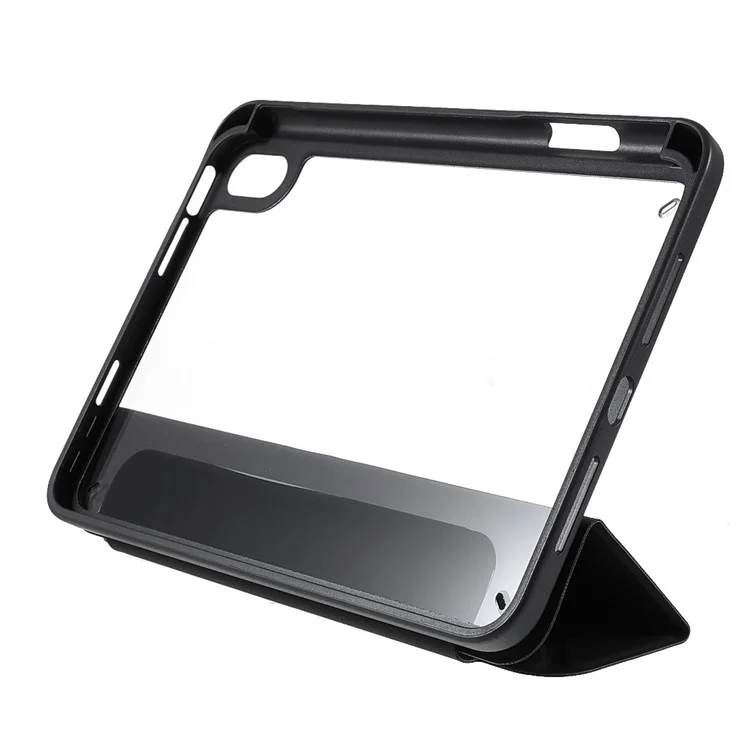 Quality Tablet Case Auto Wake/Sleep Origami Stand Acrylic + PU Leather Tablet Cover Shell for iPad mini (2021) - Black
