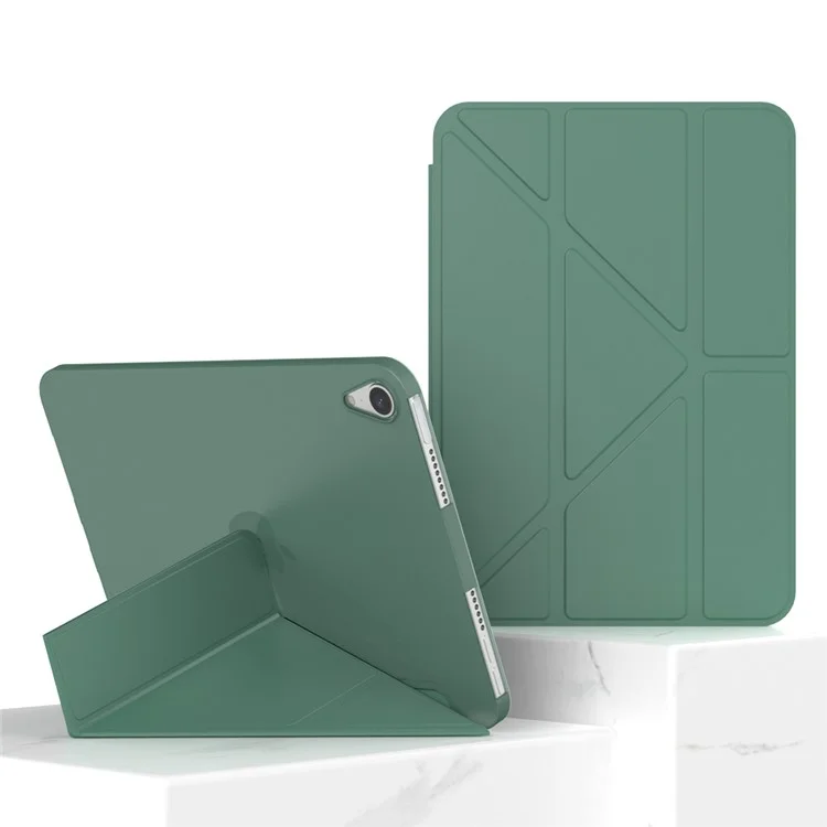 Caso de Cobertura de Tablet de Couro PU + TPU de Absorção Magnética de Origami Inteligente para iPad mini (2024) / mini (2021) - Verde Meia-Noite