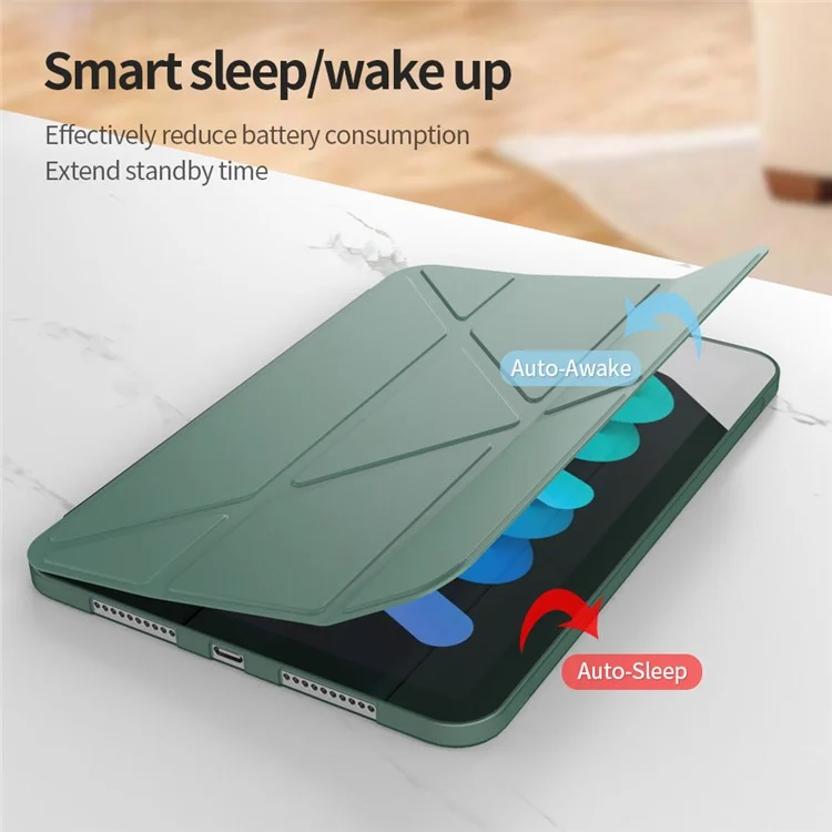 Caso de Cobertura de Tablet de Couro PU + TPU de Absorção Magnética de Origami Inteligente para iPad mini (2024) / mini (2021) - Verde Meia-Noite