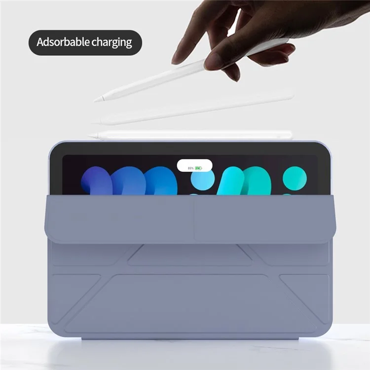 Caso de Cobertura de Tablet de Couro PU + TPU de Absorção Magnética de Origami Inteligente para iPad mini (2024) / mini (2021) - Verde Meia-Noite