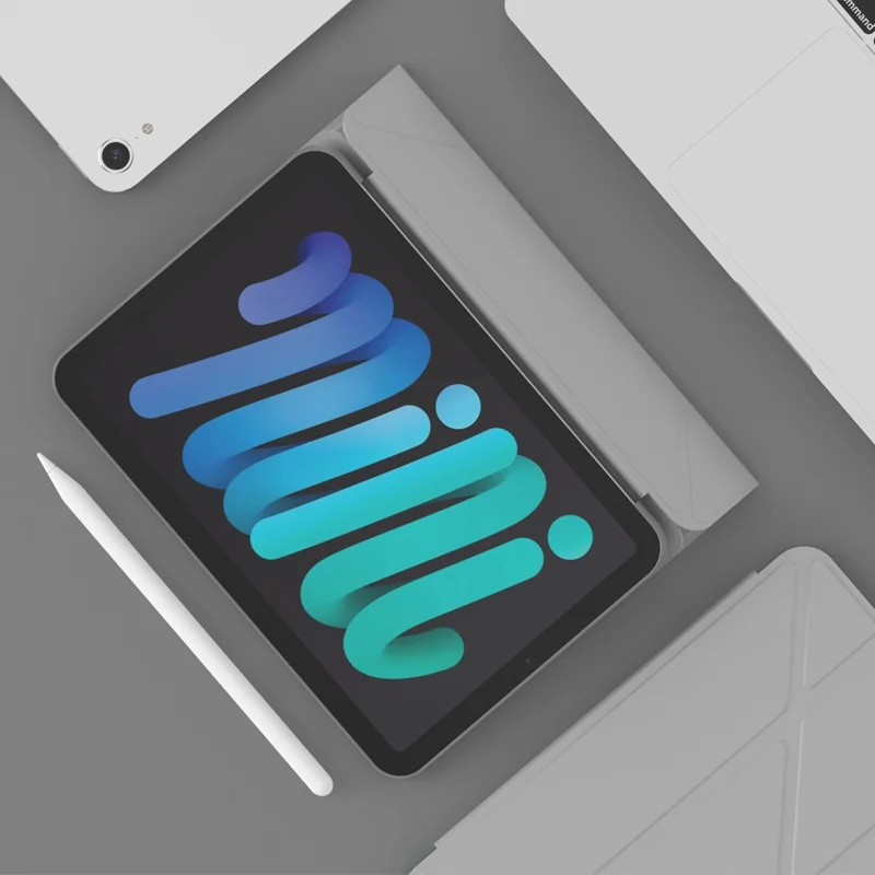 Magnetic Absorption Origami Smart TPU + PU Leather Case Tablet Cover for iPad mini (2024) / mini (2021) - Grey