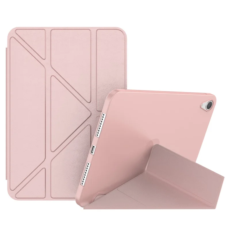 Magnetic Absorption Origami Smart TPU + PU Leather Case Tablet Cover for iPad mini (2024) / mini (2021) - Rose Gold