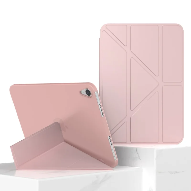 Magnetic Absorption Origami Smart TPU + PU Leather Case Tablet Cover for iPad mini (2024) / mini (2021) - Rose Gold