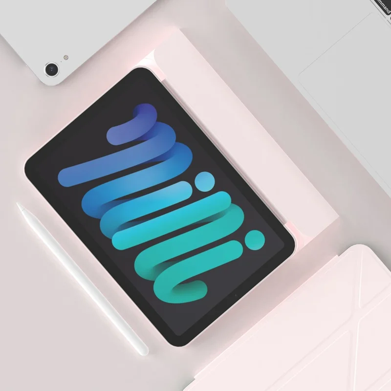 Magnetic Absorption Origami Smart TPU + PU Leather Case Tablet Cover for iPad mini (2024) / mini (2021) - Light Pink