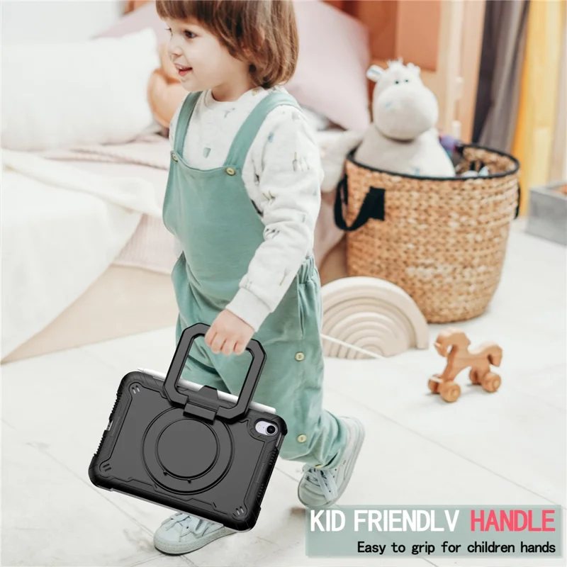 Rotating Kickstand PC + Silicone Tablet Case Cover with Shoulder Strap for iPad mini (2024) / mini (2021) - Black / Black