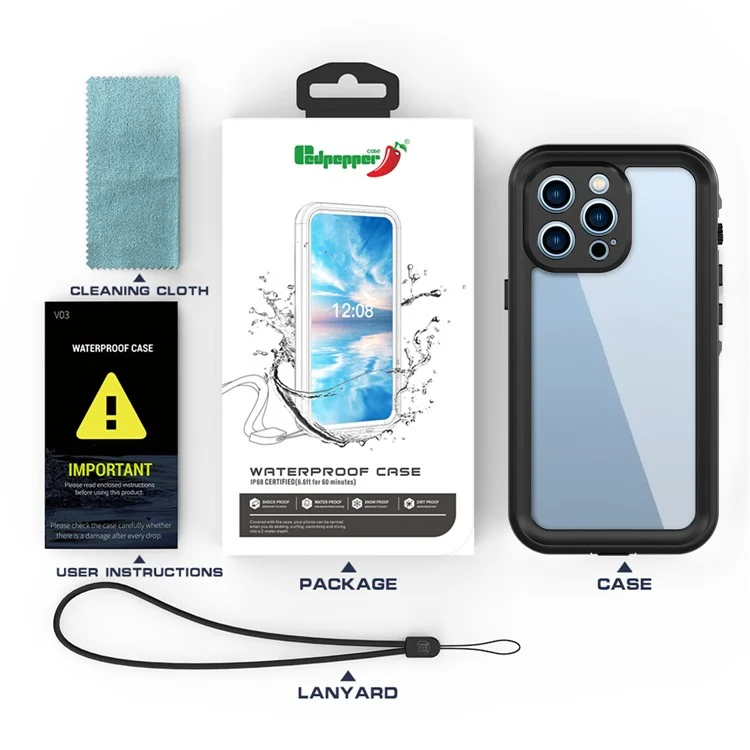 Redpepper Dot+ Series Anti-Fall Transparent Back IP68 Propertável IP6X Caixa de Telefone Híbrido à Prova de Poeira Para Iphone 13 Pro 6,1 Polegadas - Cinza Escuro