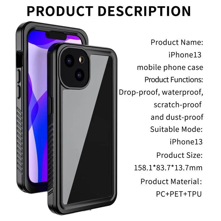Fs Anti-Drop Series IP68 Antipolvere Impermeabile Custodia Trasparente per iPhone 13 6.1 pollici
