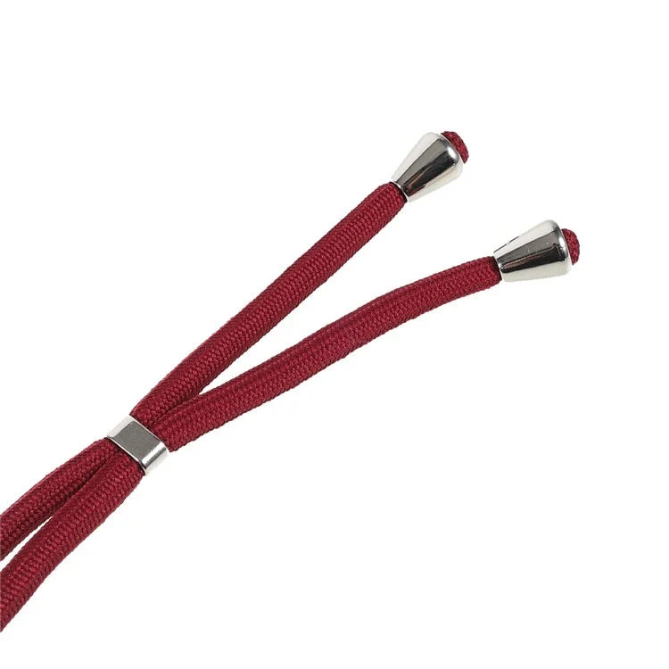 Transparent Acrylic + TPU Hybrid Phone Case Cover with Textile Lanyard for iPhone 13 6.1 inch - Jujube Red
