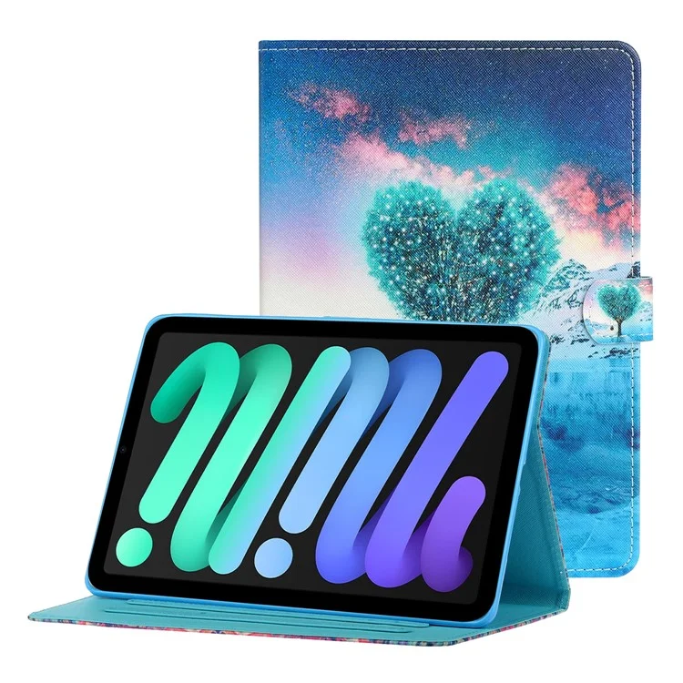 Magnetic Clasp Stylish Pattern Printing Shockproof Card Holder Design Leather Stand Case for iPad mini (2021) - Tree