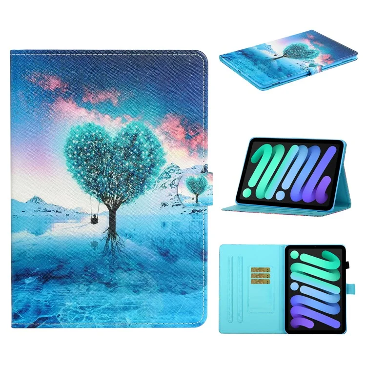 Magnetic Clasp Stylish Pattern Printing Shockproof Card Holder Design Leather Stand Case for iPad mini (2021) - Tree