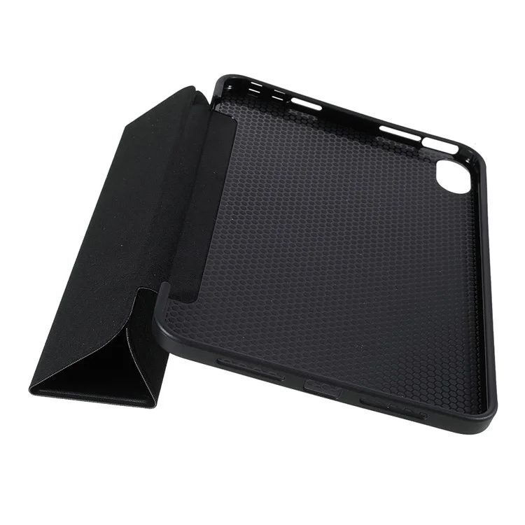 Tri-fold Stand Silicone + PU Leather Tablet Case Cover for Apple iPad mini (2021) - Black