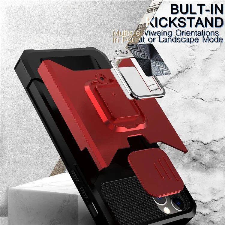 Sliding Camera Cover Design Anti-Drop Ring Holder Kickstand Phone Case with Card Slot for iPhone 11 Pro Max 6.5 inch - Silver