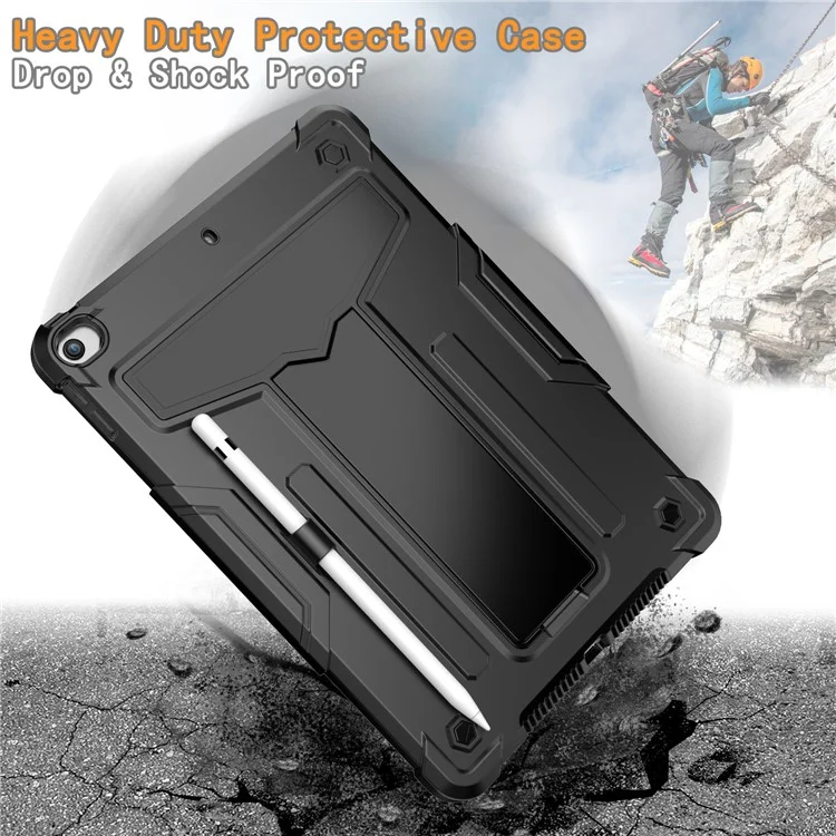 T-förmiges Kickstand-Design Anti-Drop Stoßfeste PC + Silikon Tablet-Schutzhülle für iPad 10.2 (2021) - Schwarz/Schwarz