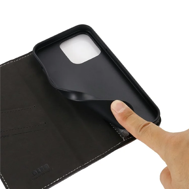 GEBEI Warship Series Genuine Leather Phone Protective Case Shell mit 2 Kartensteckplätzen für iPhone 13 Pro 6.1 Zoll - Schwarz