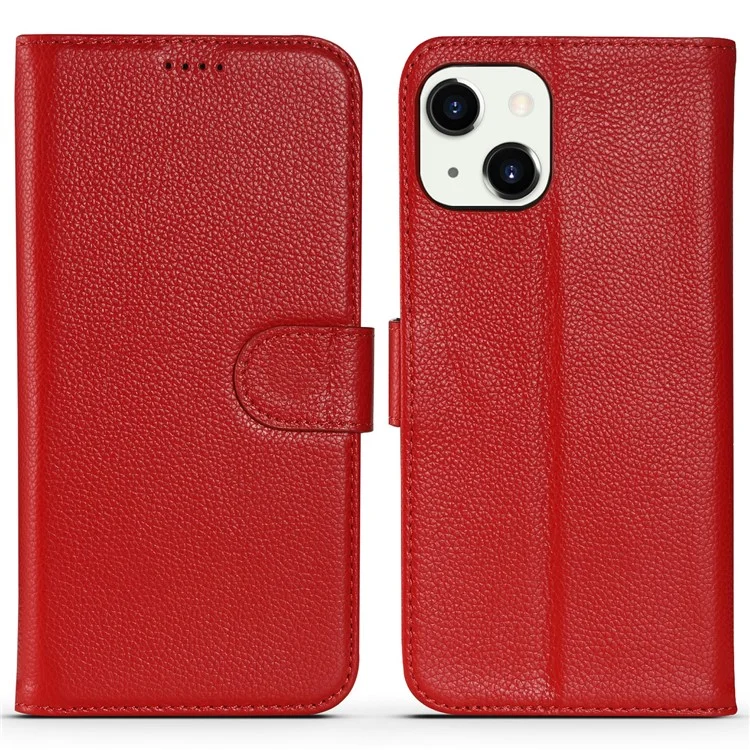 Litchi Texture Wallet Case de Cuero Genuino Foliatra - Rojo
