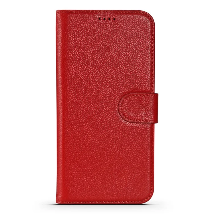 Litchi Texture Wallet Case de Cuero Genuino Foliatra - Rojo