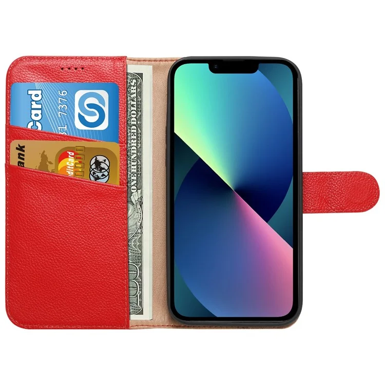 Litchi Texture Wallet Case de Cuero Genuino Foliatra - Rojo