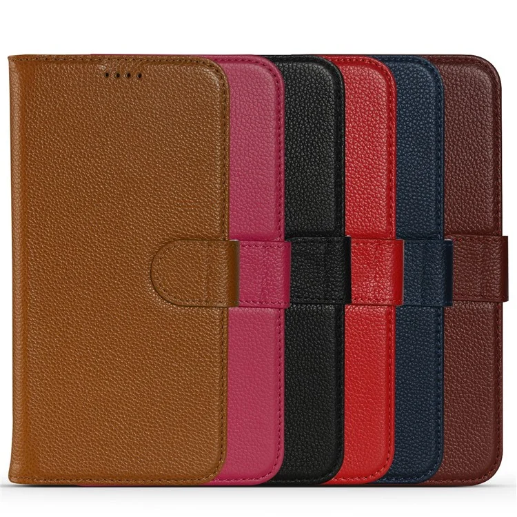 Litchi Texture Wallet Case de Cuero Genuino Foliatra - Rojo