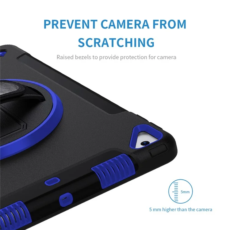 Kickstand Anti-Drop Silicone Hard PC Well-Protected Hybrid Cover with Rotatable Hand Strap Pencil Holder Shoulder Strap for iPad 10.2 (2019)/(2020)/(2021) - Dark Blue