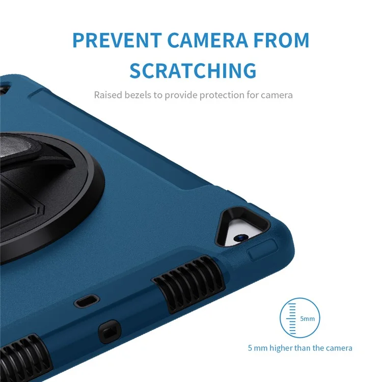 Béquille Anti-Drop Silicone Dur PC Well-Protected Hybrid Cover avec Rotatable Main Strap Pencil Holder Shoulder Strap pour iPad 10.2 (2019)/(2020)/(2021) - Bleu