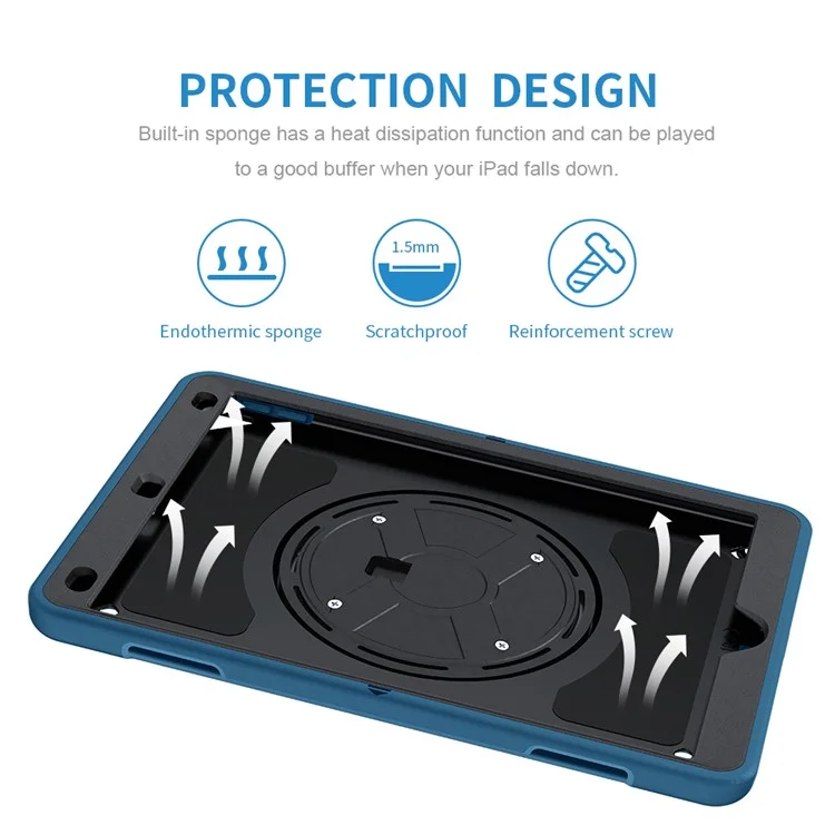 Béquille Anti-Drop Silicone Dur PC Well-Protected Hybrid Cover avec Rotatable Main Strap Pencil Holder Shoulder Strap pour iPad 10.2 (2019)/(2020)/(2021) - Bleu