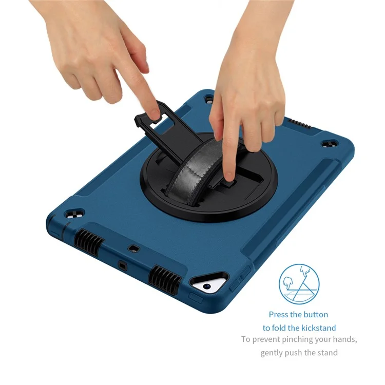 Béquille Anti-Drop Silicone Dur PC Well-Protected Hybrid Cover avec Rotatable Main Strap Pencil Holder Shoulder Strap pour iPad 10.2 (2019)/(2020)/(2021) - Bleu