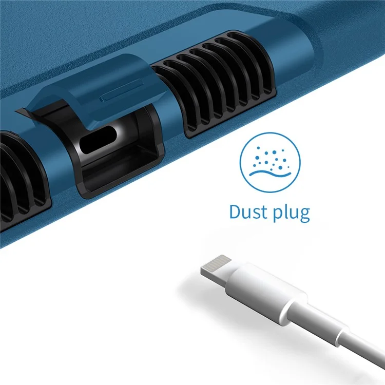Béquille Anti-Drop Silicone Dur PC Well-Protected Hybrid Cover avec Rotatable Main Strap Pencil Holder Shoulder Strap pour iPad 10.2 (2019)/(2020)/(2021) - Bleu