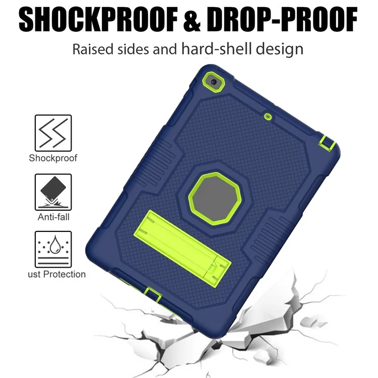 Contrast Color PC + TPU + Silicone Shockproof Anti-Drop Kickstand Design Tablet Cover Case for iPad 10.2 (2019)/(2020)/(2021) - Navy Blue/Yellow Green