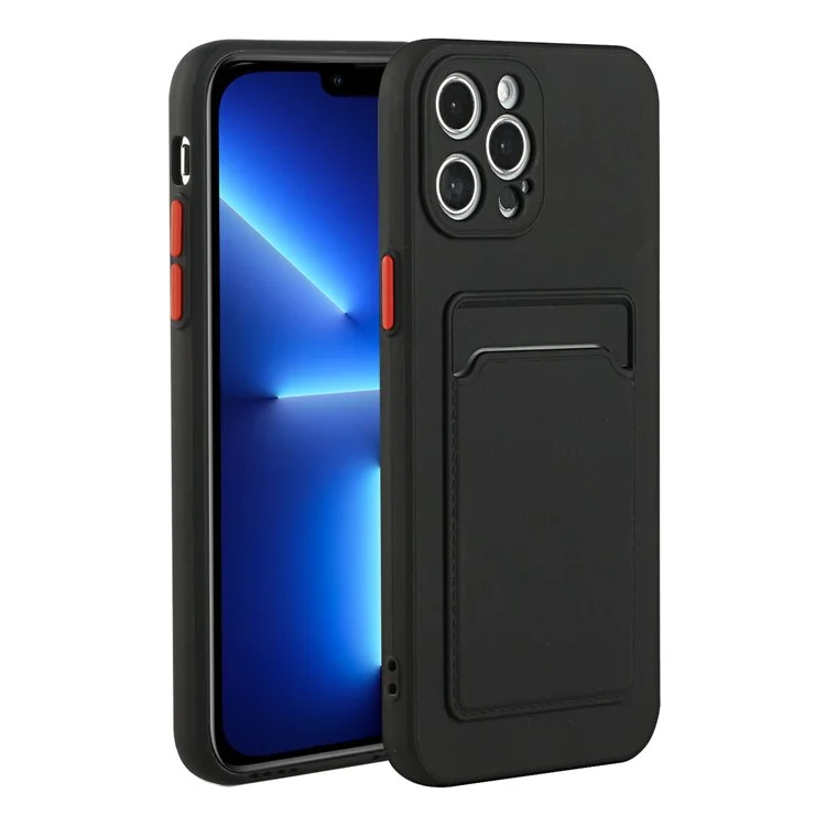 Flexible TPU Phone Case Cover Protector with Outer Card Slot for iPhone 13 Pro Max 6.7 inch - Black